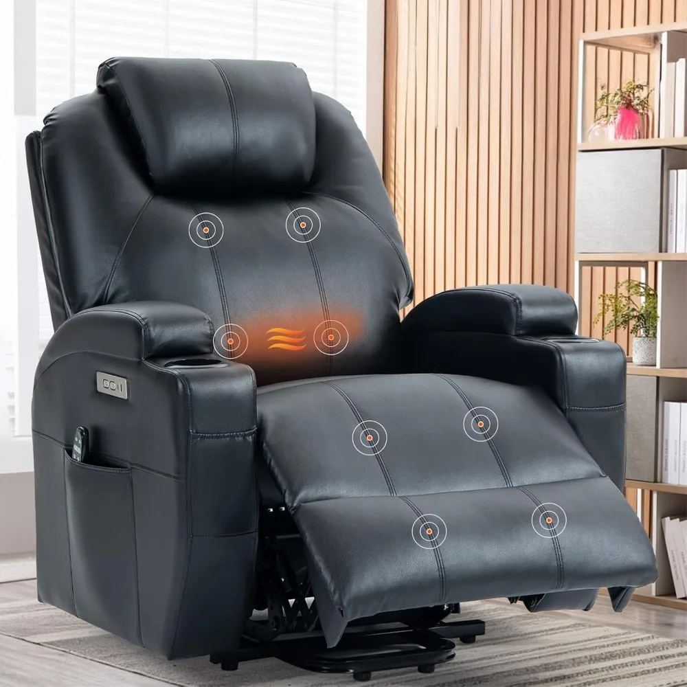 Electric Power Lift Recliner Chair for Elderly, Heavy Duty Motion Mechanism with 8-Point Vibration Massage and Lumbar Heating