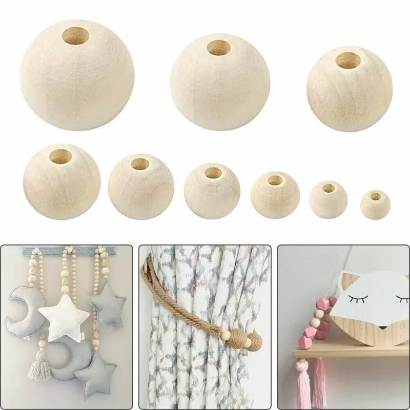 10/50/100/500pcs Natural Wood Beads Large Hole Wooden Beads Pearl Lead-Free Balls For Macrame Jewelry Charms Crafts 8-20mm