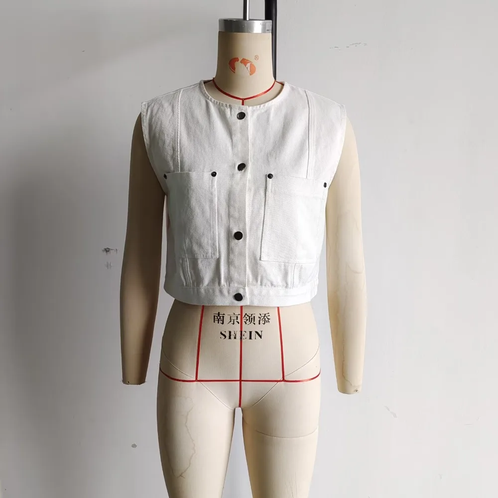Herfst Casual Denim Vest Jas voor Vrouwen Solid Single Breasted Mouwloos Vest Korte Vest Jassen Office Lady Uitloper 2025