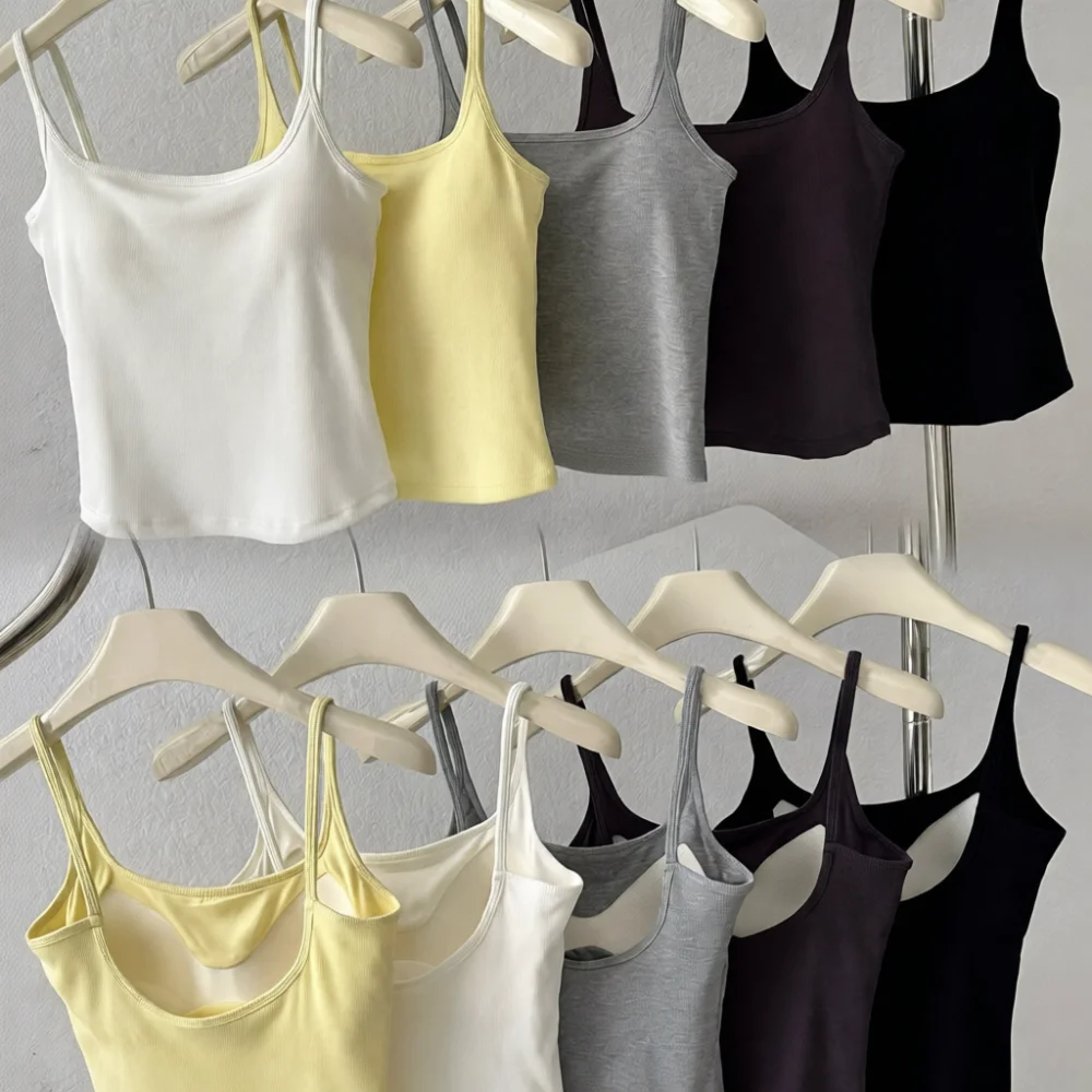 Fashion Ribbed Tank Top Women Padded Bra Vest Comfortable Cotton Camisole Sleeveless Undershirt Casual Summer Basic Inner Wear