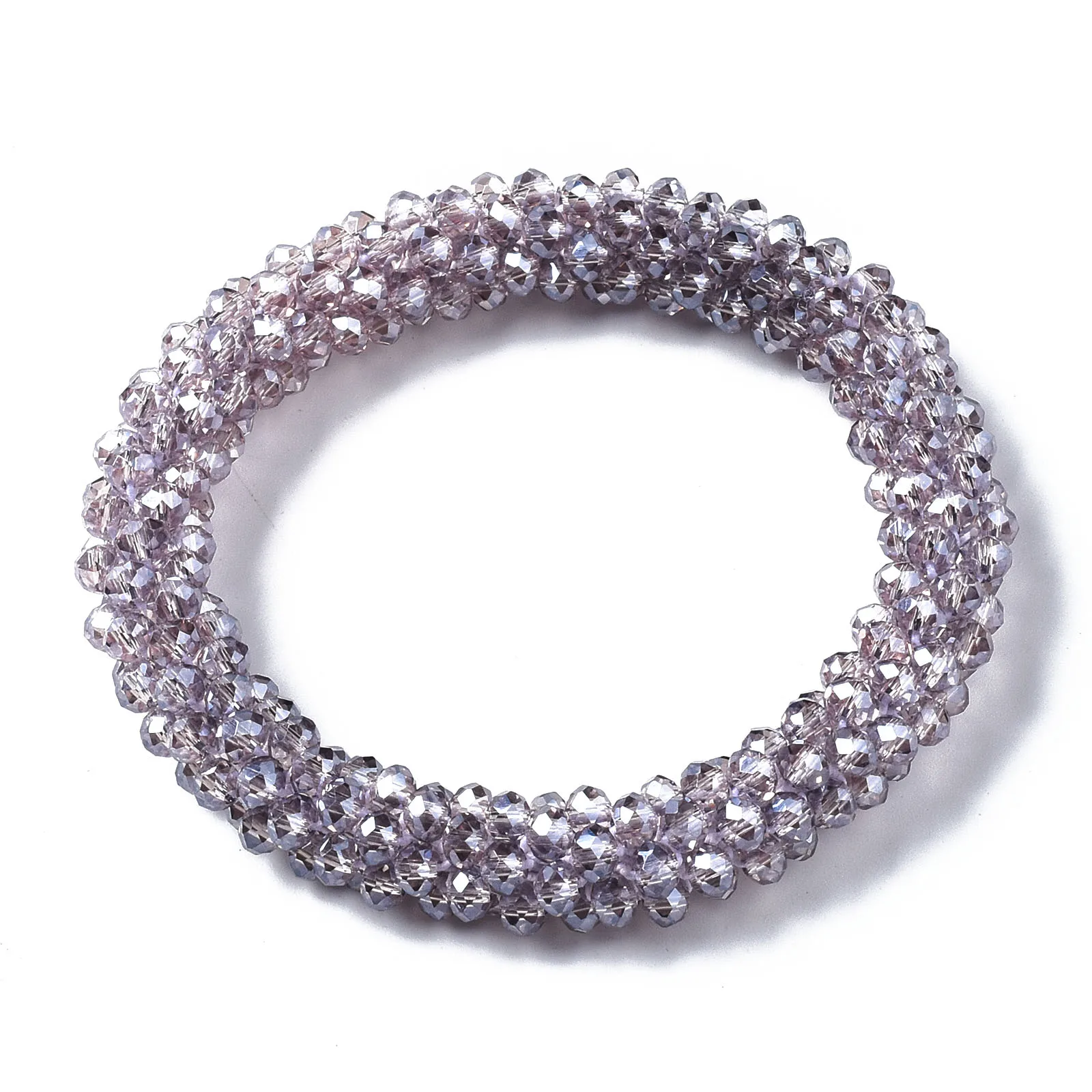 10 pcs Faceted Crystal Glass Beads Stretch Bracelets Pearl Luster Plated Rondelle Bracelets for Woman's Party Jewelry Gift