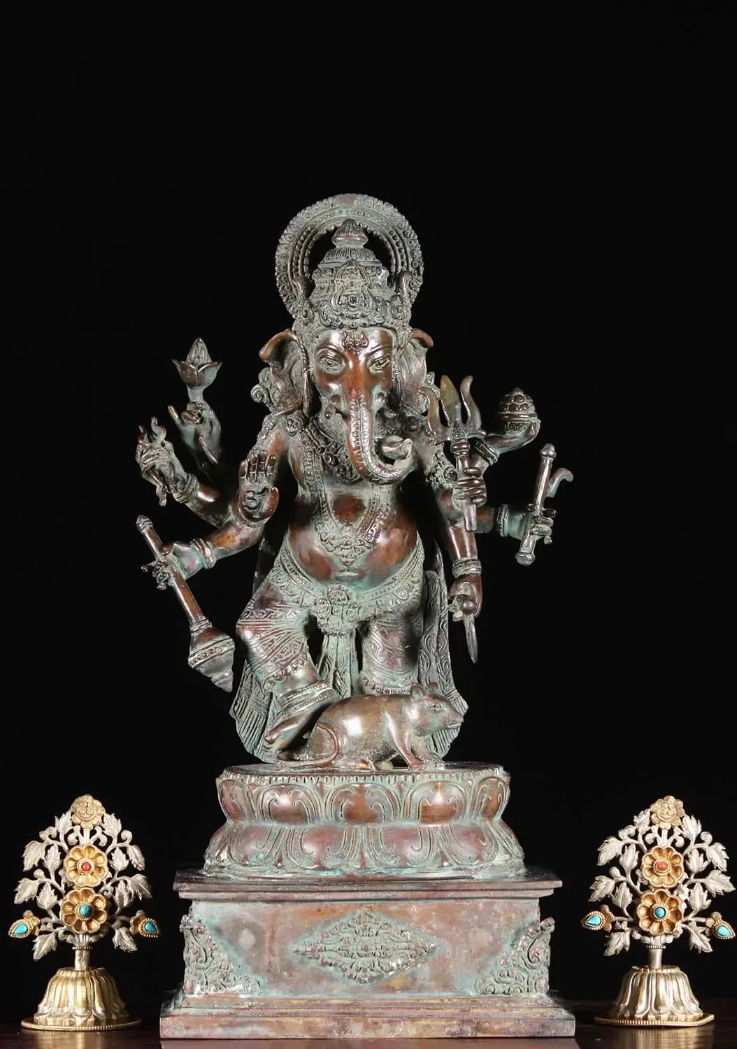 Blue platinum antique five-sided statue of Lord Ganesha Buddha, Indian Hindu god