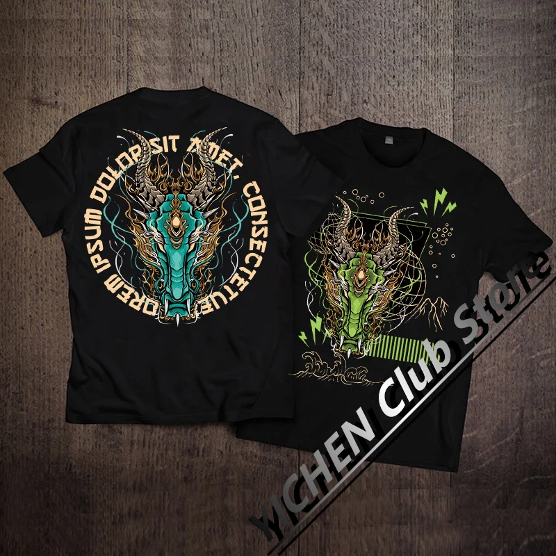 

Original Design Chinese Style Short-Sleeved Dragon Pattern Printed Motorcycle T-Shirt Cotton Casual Loose Men's Women's T-Shirt