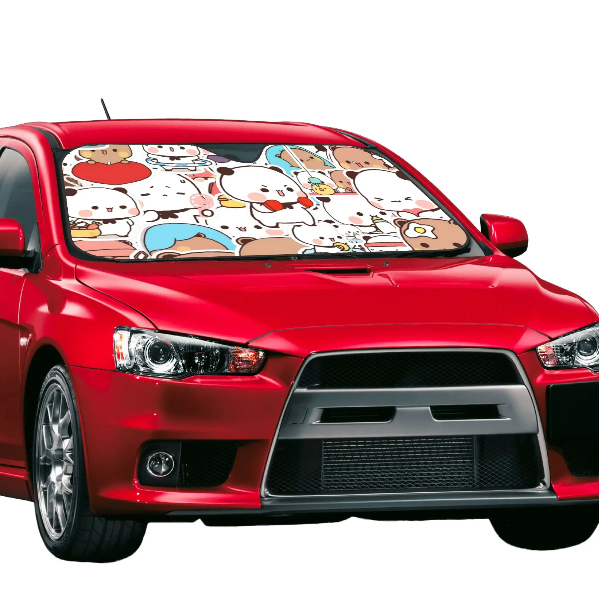 Panda Bear And Brownie True Love BUBU DUDU Couple Car Front Windshield Sun Visor Car Sun Shade Aluminum Foil Car Sunshade