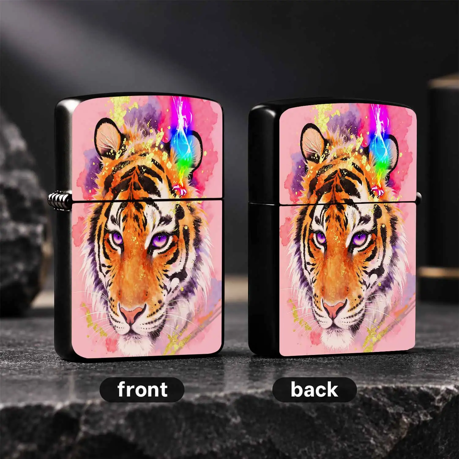 Creative Watercolor Tiger Theme Lighter, Dreamy Purple Eyes Colorful Tiger Head Decor Portable Accessory, Stylish Aesthetic Daily Carry Item, Ideal Gift Choice for Various Occasions and Festive Presents A Humorous And Interesting Lighter