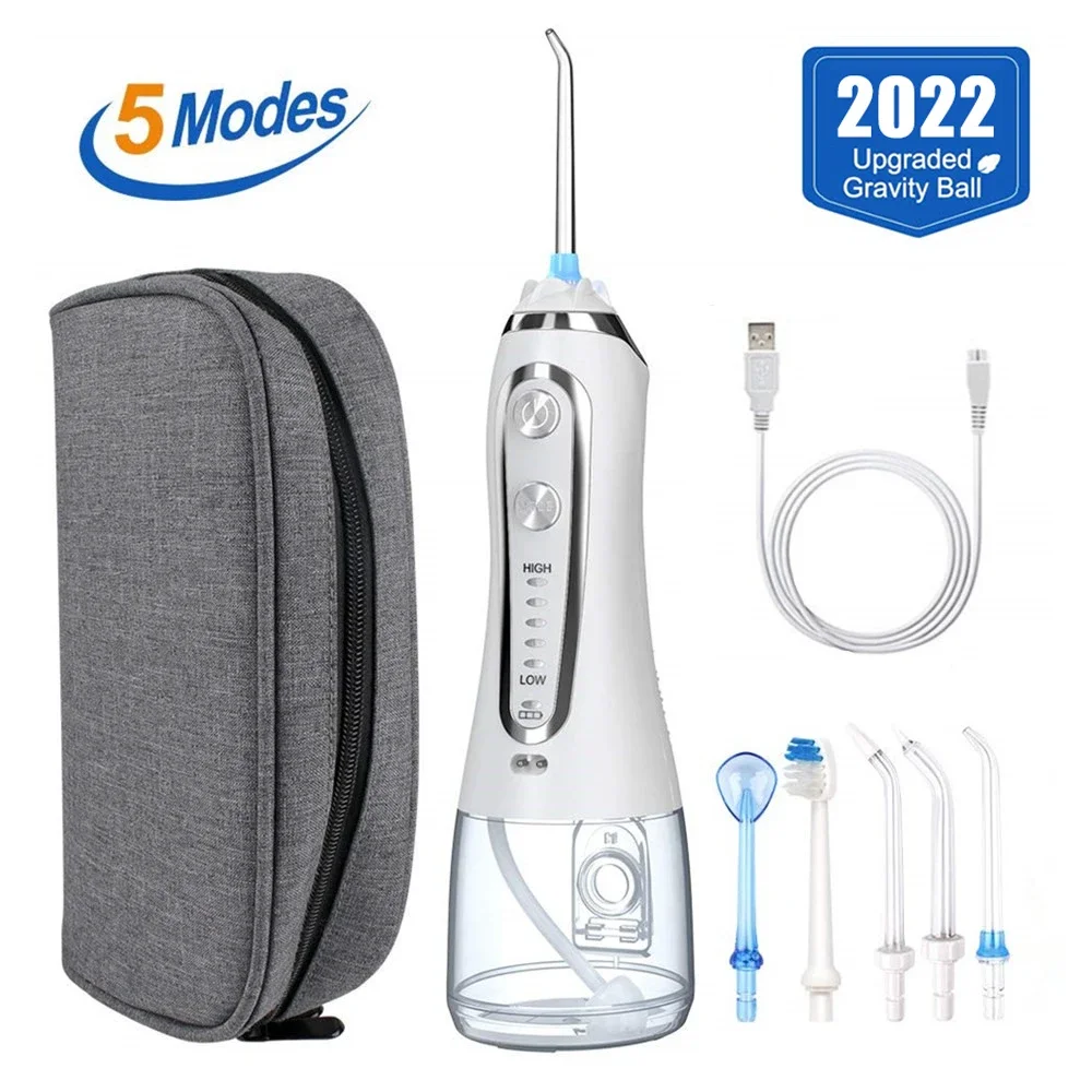 

5 Modes Portable Oral Irrigator 300ml Dental Water Flosser Jet USB Rechargeable Irrigator Dental Teeth Cleaner + 5 Jet Tip &