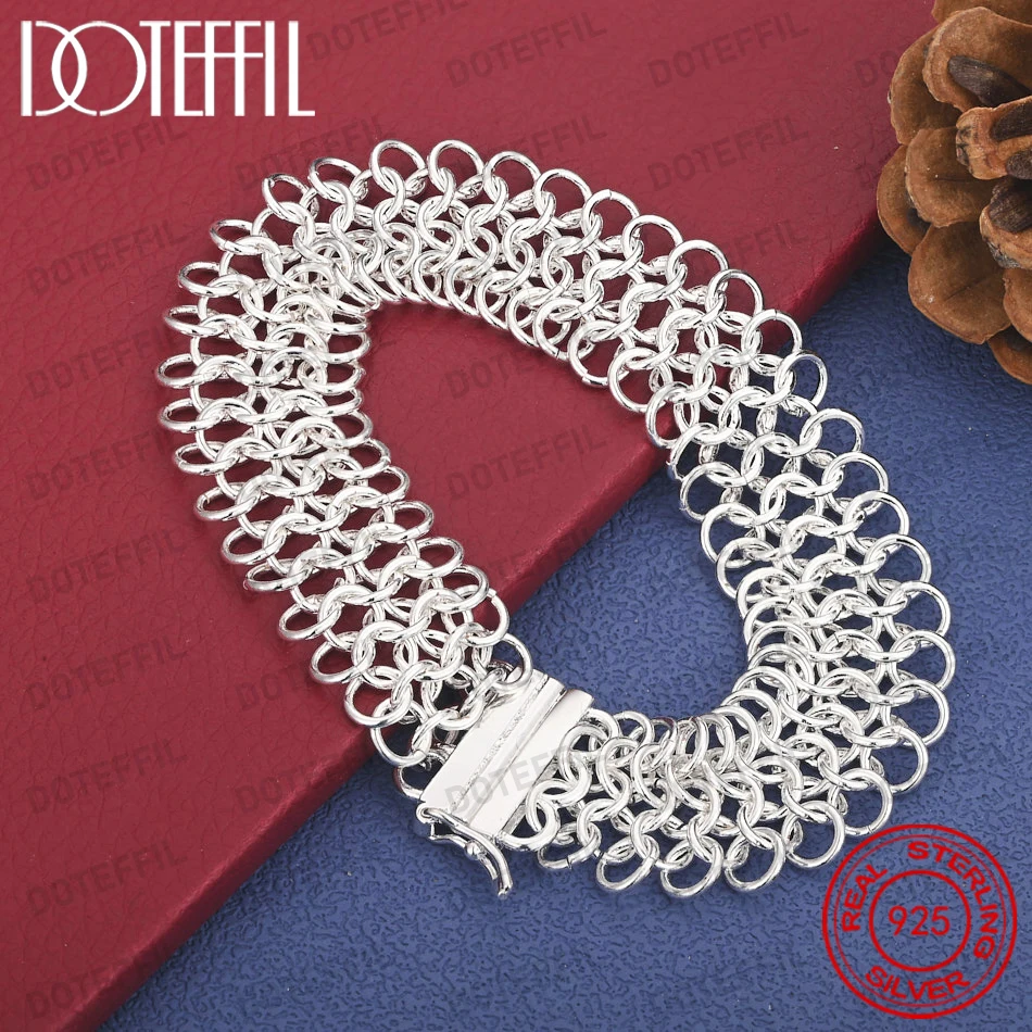 925 Sterling Silver 8-inch Delicate Circular Braided Bracelet for Men and Women, Fashionable Wedding and Party Jewelry
