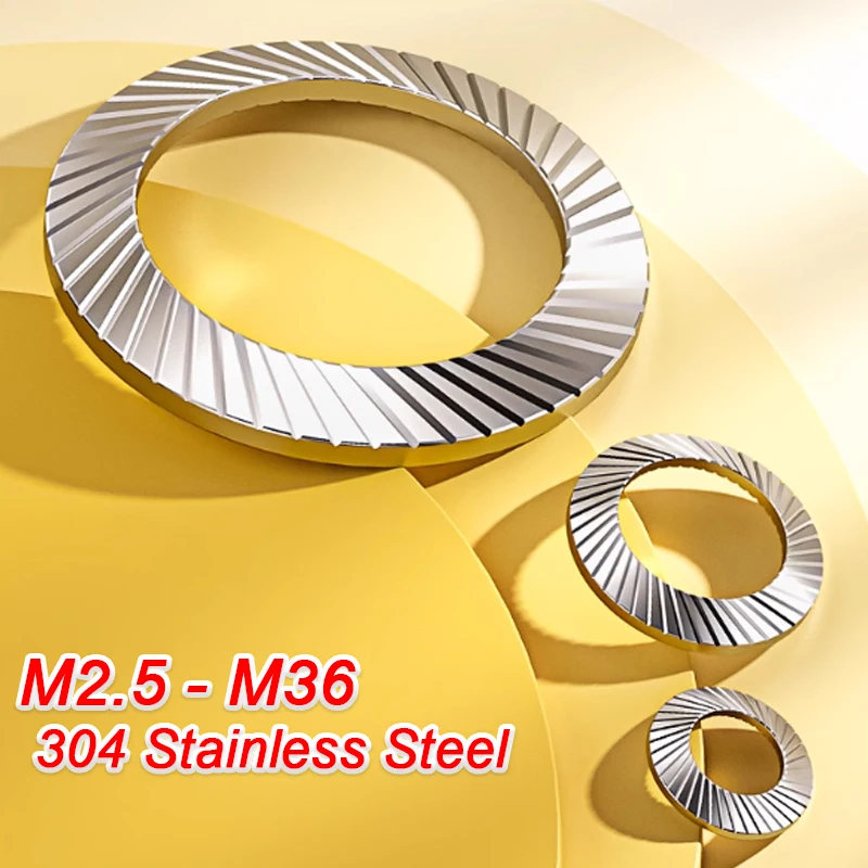 304 Stainless Steel Disc Spring Serrated Lock Washer Din9250 M2.5 M3 M4 M5 M6 M8 M10 M12 M14 M16 M18-m36 Knurled Elastic Gasket