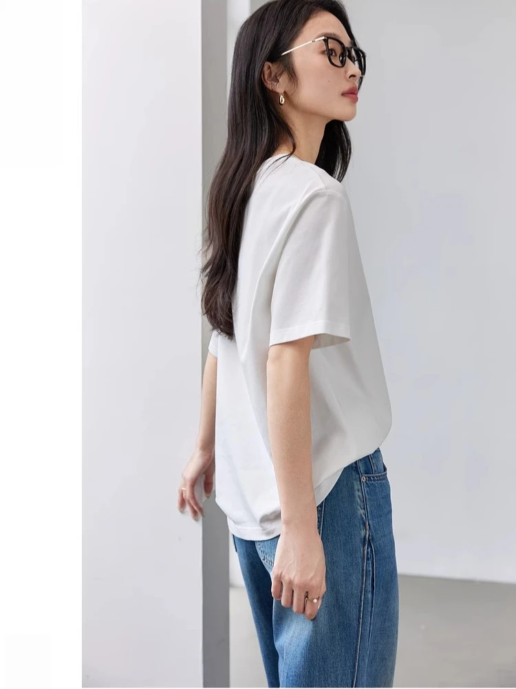 VIMLY Wit T-shirt Dames Zomer 2025, Casual 100% Katoen Gedrukt Natuurlijk Landschap Ronde Hals Vrouw Korte Mouw Tops M9828