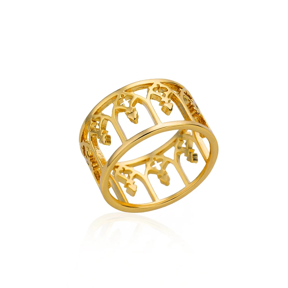 Retro Hollow Rings For Women Stainless Steel Gold Color Geometric Wide Finger Ring Wedding Jewelry Christmas Gift Free Shipping