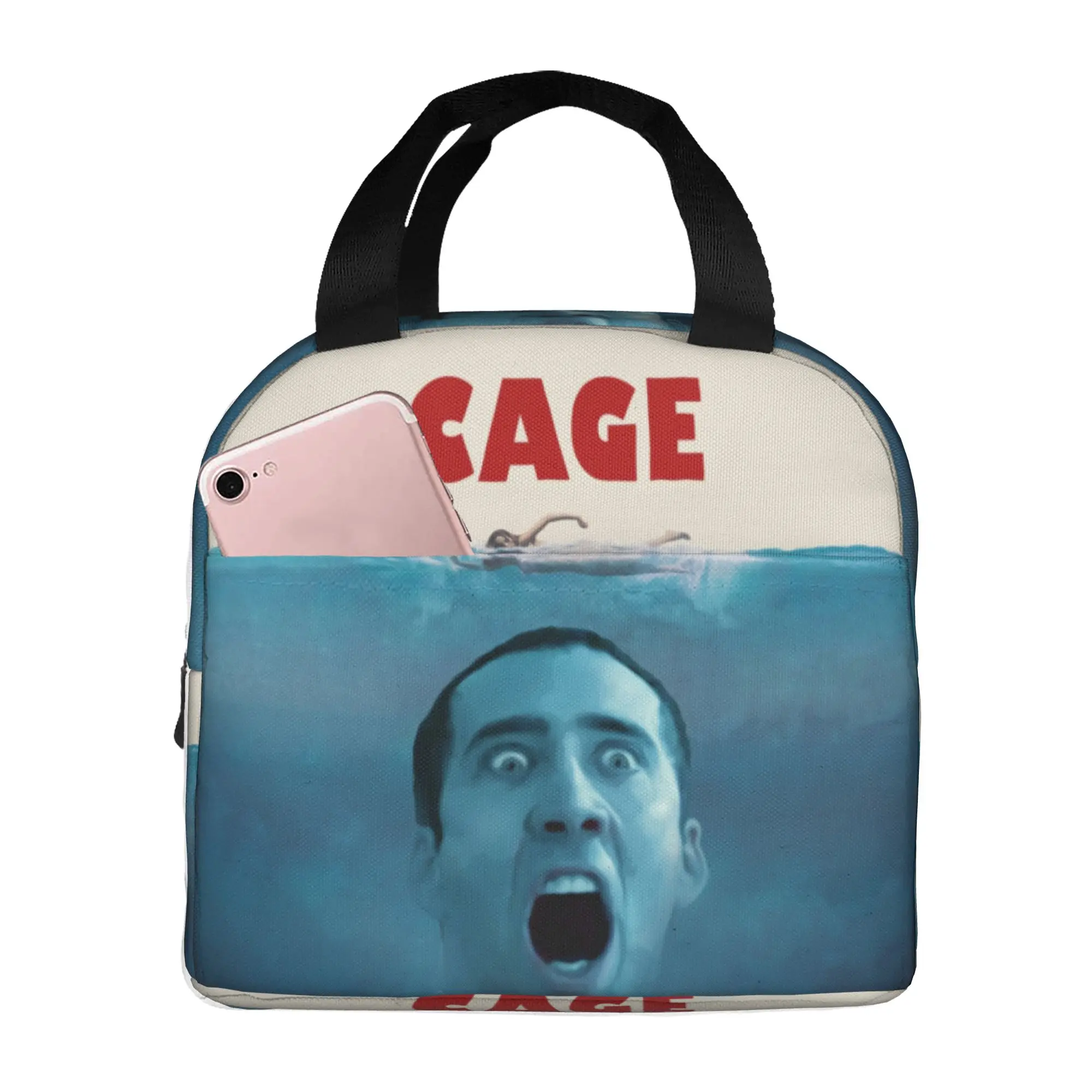 Funny Nicolas Cage Thermal Insulated Lunch Bag Women  Portable Lunch Container for Outdoor Camping Travel Multifunction Food Box