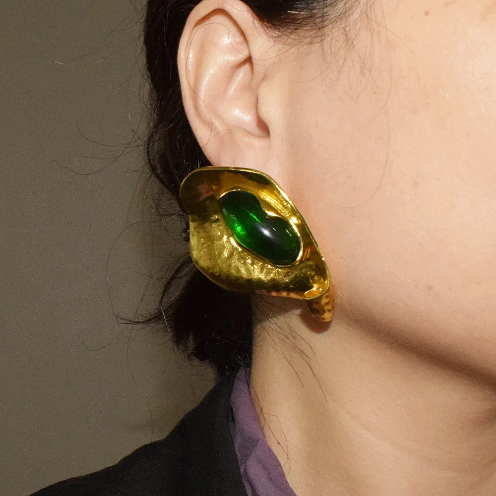 Übertriebene Metalllegierung mit großem Stein, geometrische baumelnde Ohrringe für Frauen, Modeschmuck, Persönlichkeit, Statement-Accessoires
