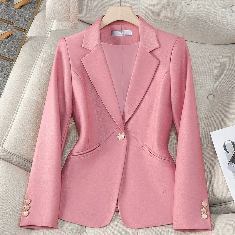 Printemps automne femmes costume veste nouveau bouton unique à manches longues rose noir Blazers femme haut décontracté dame bureau costume d'extérieur