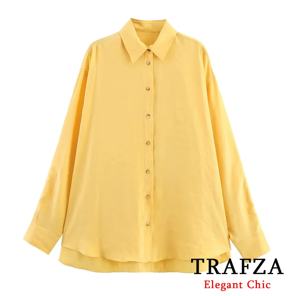 

TRAFZA Women Elegant Yellow Striped Shirts Single Breasted Shirts 2025 Spring Autumn Fashion Commute Daily Versatile Mujer Shirt