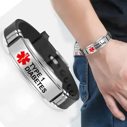 Adjustable Silicone Medical Alert ID Bracelet for Type 1 Diabetes Men Women ICE Emergency Jewelry