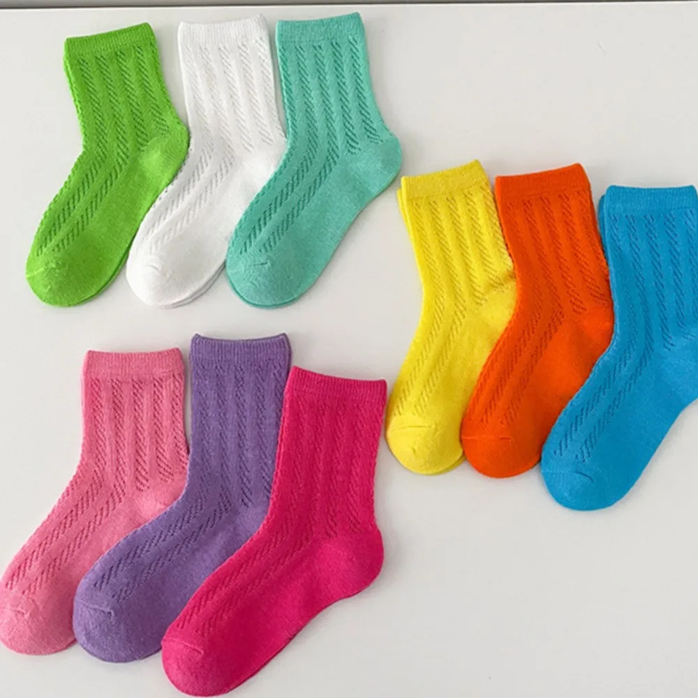 

Children's socks fishnet stockings kids boy girl socks pure color thin candy color summer breathable cotton socks