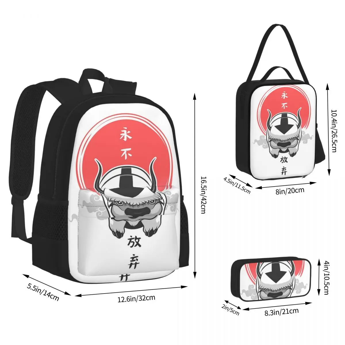 Avatar The Last Airbender Backpacks Boys Girls Bookbag Children School Bags Kids Rucksack Lunch Bag Pen Bag Three-Piece Set