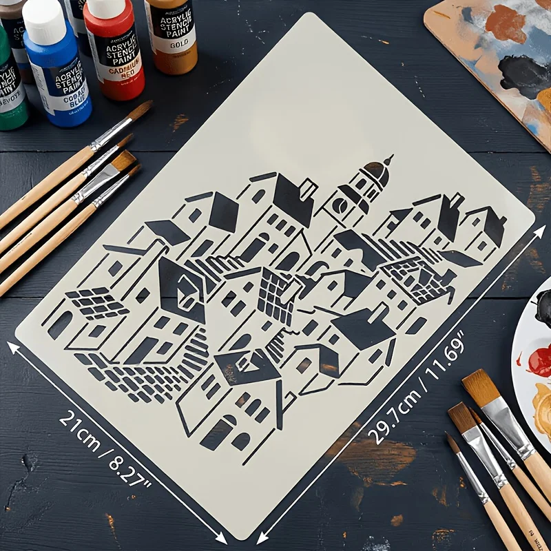 A4 29 *21cm Urban houses  DIY Stencils Wall Painting Scrapbook Coloring Embossing Album Decorative Paper Card Template,wall