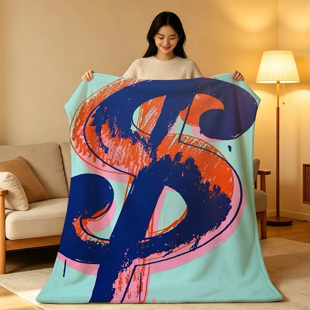 Art Pop A-Andy Warhol Dollar Sign Throw Soft Warm Flannel Blanket Lightweight for Sofa Bed Couch Travel Adults