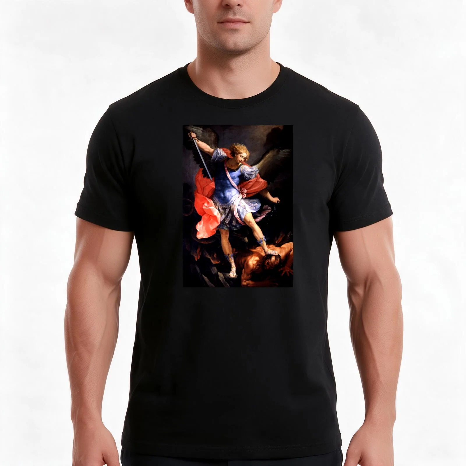 The Archangel Michael defeats Satan - Guido Reni T-Shirt Summer Casual Cotton Tee Oversized Streetwear Tops Unisex Men Women