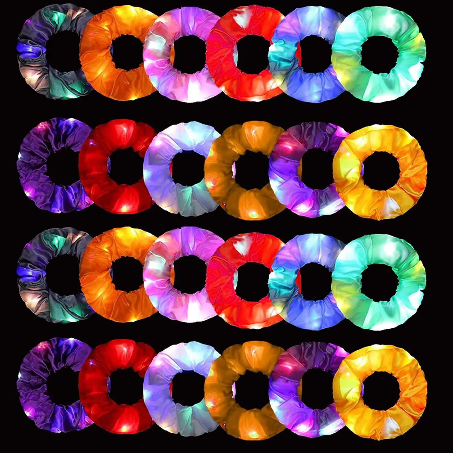 6pcs LED Scrunchies Hair Bands Light Up Scrunchies Elastic Glow in The Dark Srunchie Accessories for Rave Carnival Neon Birthday