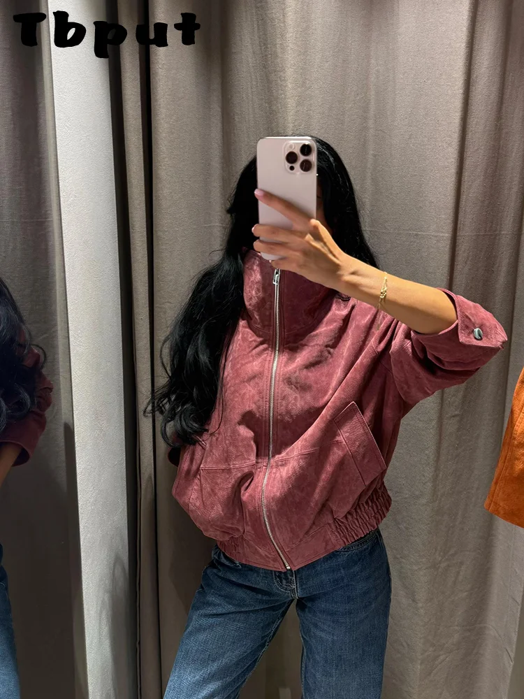 Vintage Suede Patchwork Women's Coat Long Sleeve Turn-Down Collar Single-Breasted Lady Long Coats 2026 Autumn Female Streetwear