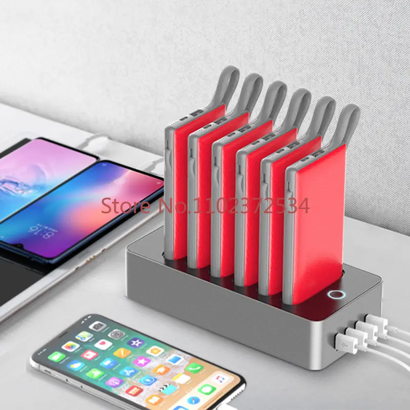 

New generation 8000mah rent cell phone charging station share power bank with 6 slots
