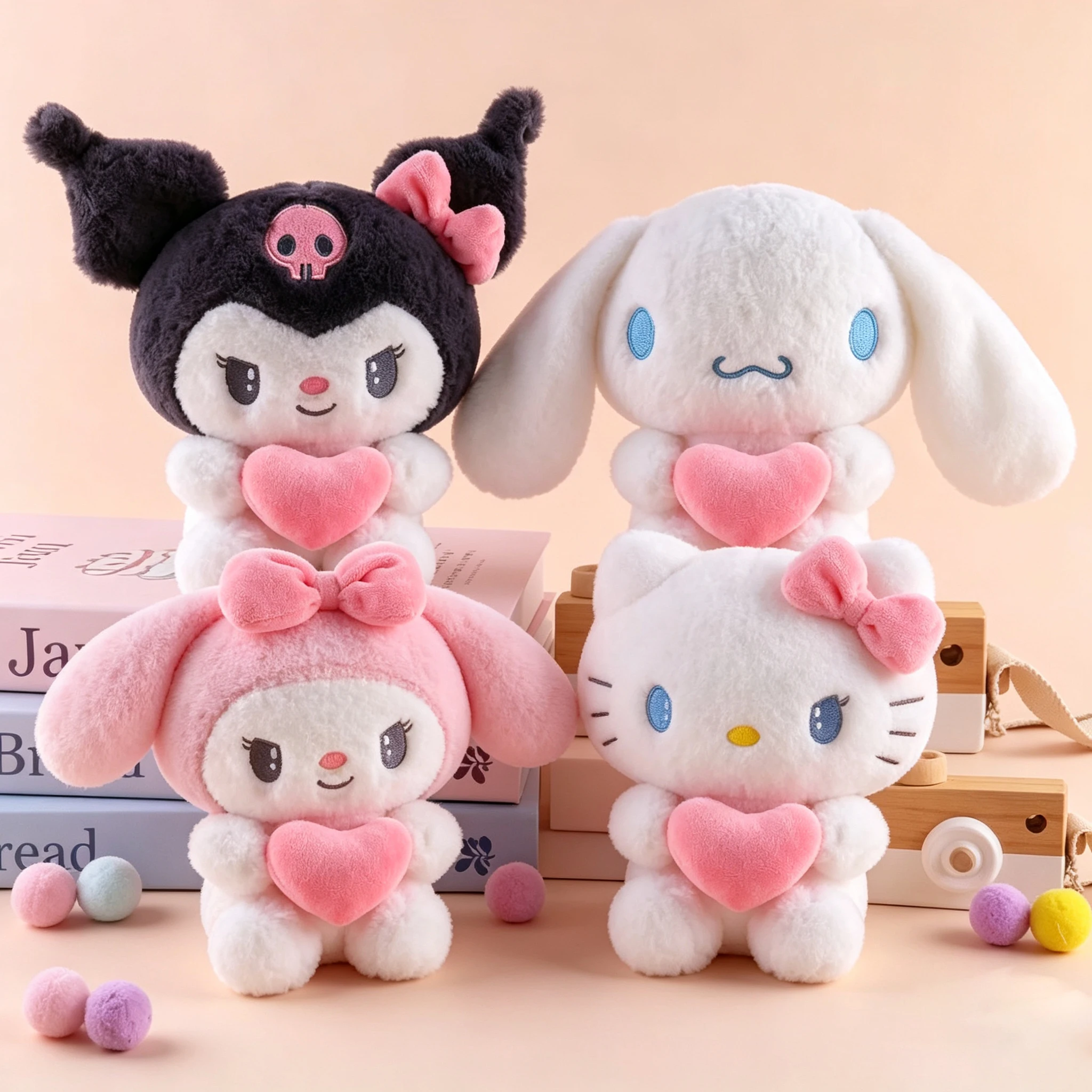 NEW 22cm Hello Kitty Kuromi Pillow KT Plush Toy Girls Soft Stuffed Animal Toys Heart My Melody Cinnamoroll Stuff Doll Gifts... ﻿