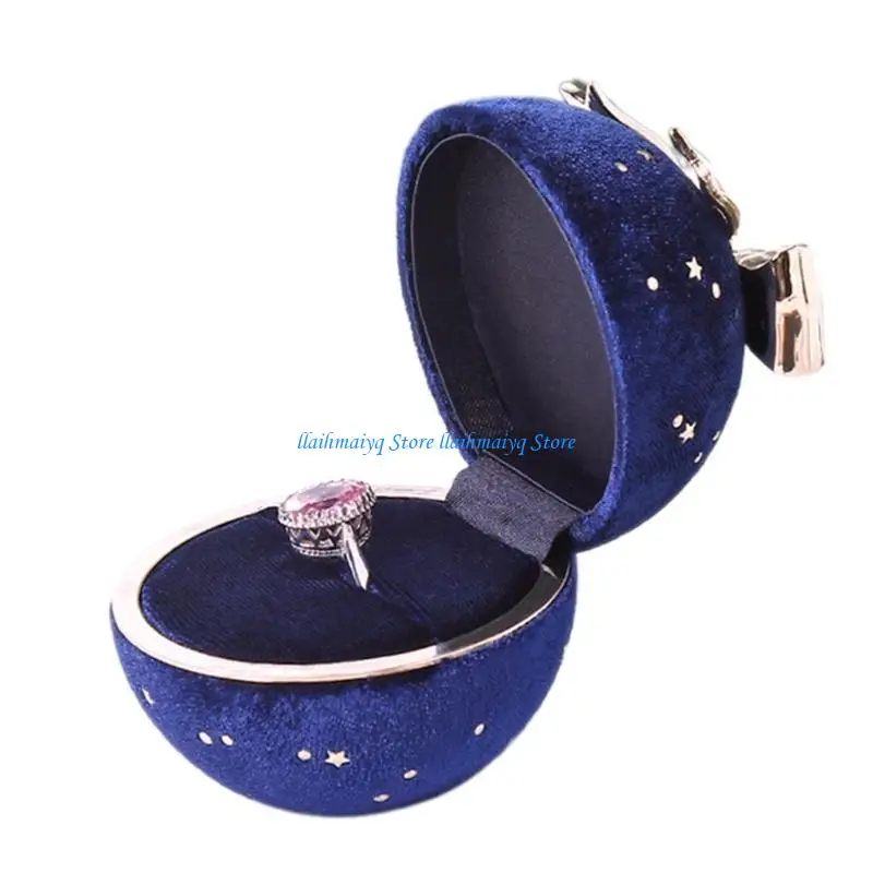 

573B Exquisite Bowknot Topped Round Jewelry Case Elegant Circular Rings Holder Soft Lining Jewelry Storage Box with Bowknot C