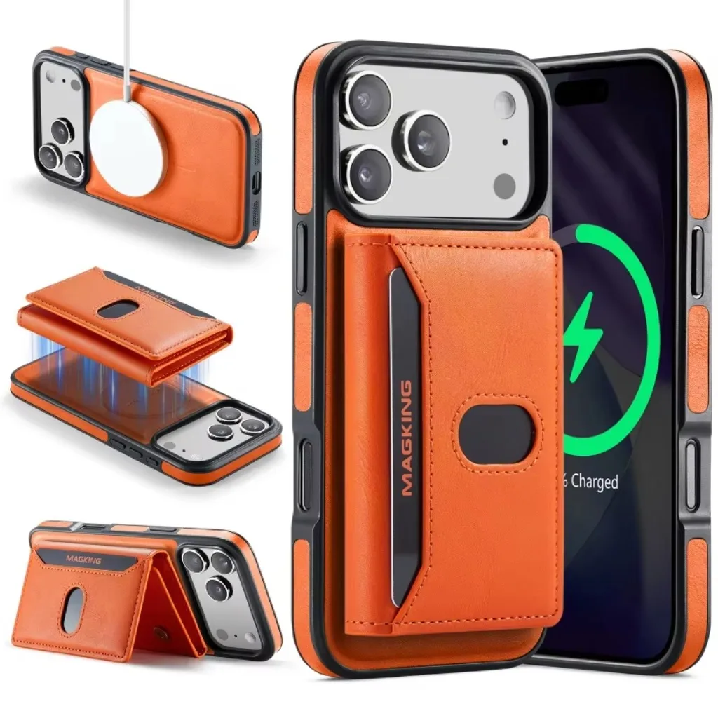 Purple magnetic detachable card holder wallet phone case for iPhone