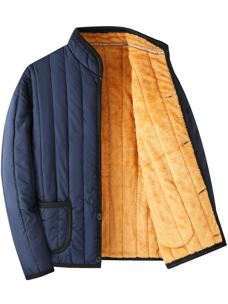 

Men's Thiened Fce Lined Cotton Jaet Autumn Winter Faion Casual Sle Warm Sli Stand Collar Coat for Middle-Aged