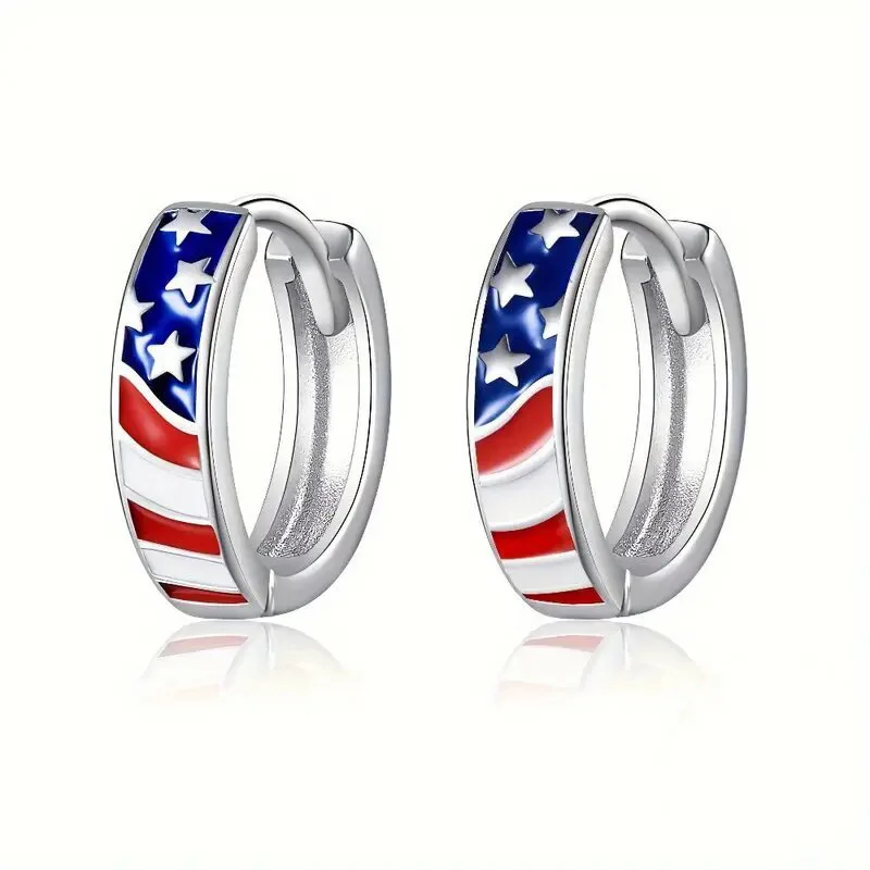 Huajie Color Collision Dripping Oil Star Hoop Earrings for Women Hip Hop Street Unique Personality Anniversary Gift Ear Jewelry