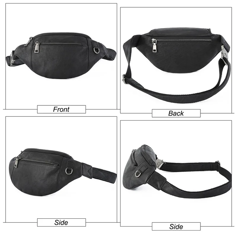 Cowhide men's waist bag, genuine leather chest bag, mobile phone hand-held, large-capacity travel crossbody chest bag