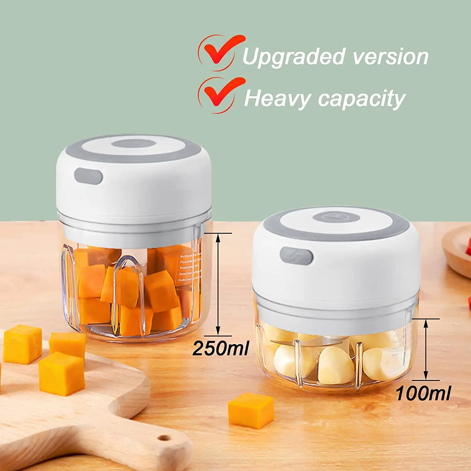 100/250mL Portable Mini Blender Household Kitchen Electric Garlic Chopper Vegetable Chili Meat Ginger Masher USB Charging