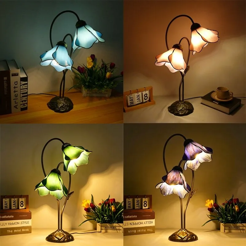 Simple Lotus Table Lamp Bedroom Living Room Study Dining Room Table Lamp Stained Glass Cafe Romantic Table Lamp