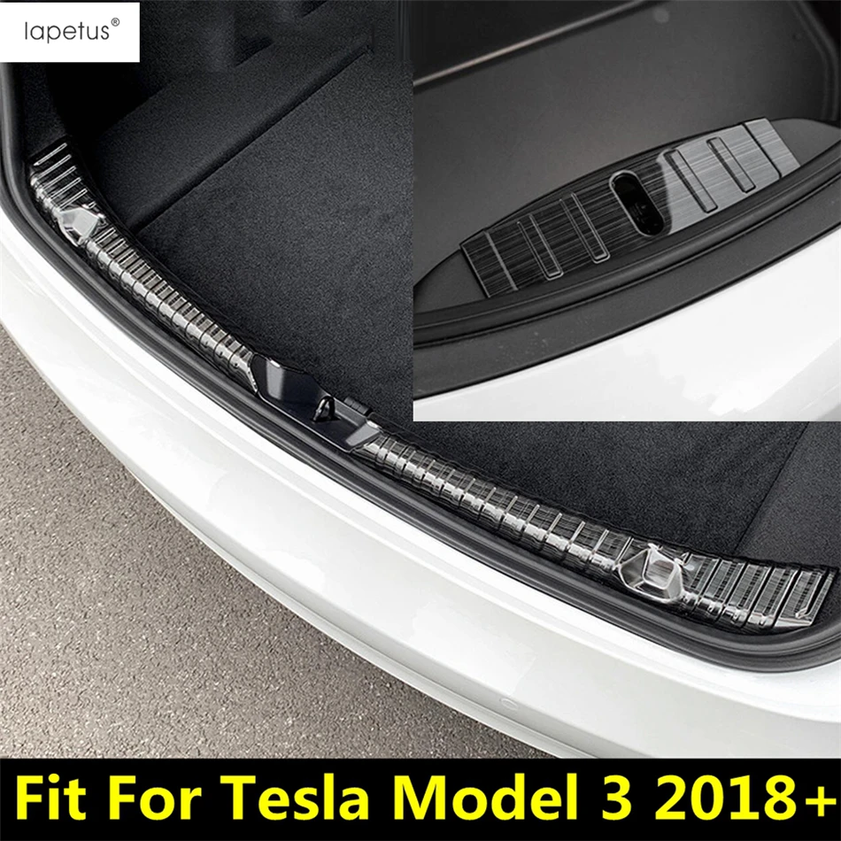 

Front Rear Trunk Door Bumper Foot Sill Rearguard Protection Panel Decor Stainless Steel Accessories For Tesla Model 3 2018- 2021