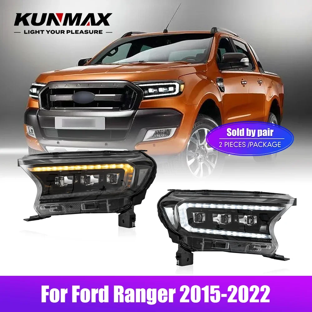 

Светодиодные автомобильные фары в сборе для Ford Ranger 2015-2022, автомобильный Стайлинг, фара, динамическая тюнинговая фара, DRL Plug and Play, фары
