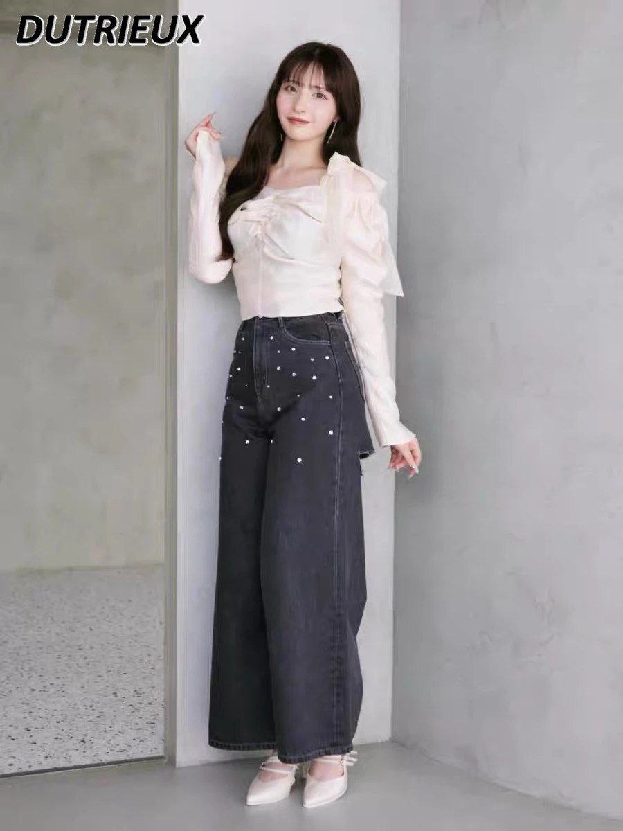 Primavera y otoño nuevo diseño fuera del hombro Top con cordones dulce linda blusa para niñas Color sólido manga larga Camisa corta versátil