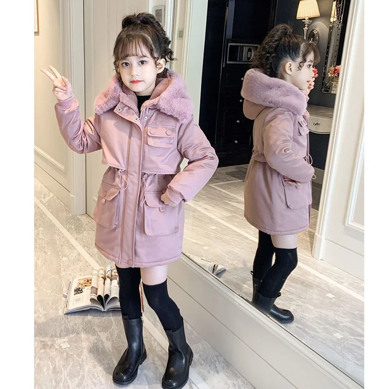 

-30℃ Winter Girls Thicken Parkas Children Plus Velvet Warm Coats Kids Cotton Clothes Big Fur Collar Girls Windproof Down Jackets