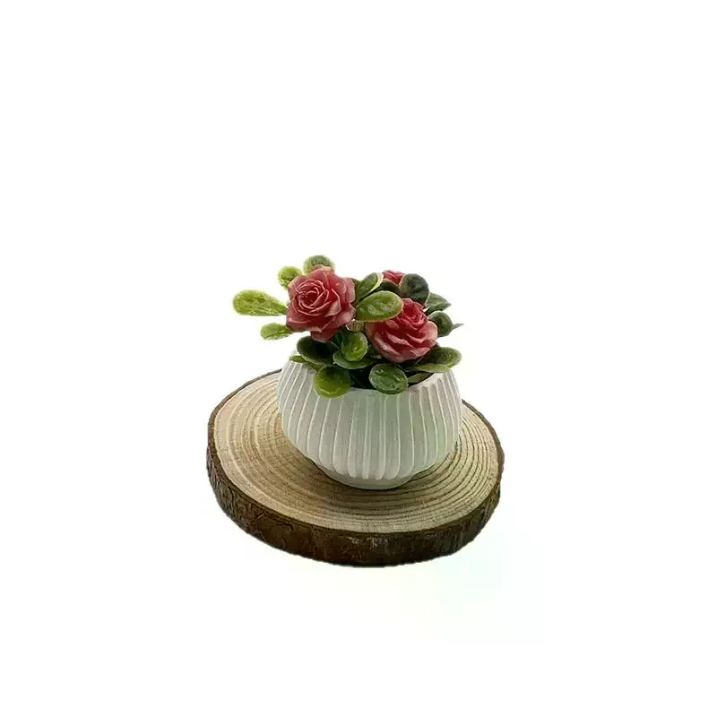 1Pc Miniature Rose Potted Plant Model Dollhouse Living Room Landscape Decor Mini Handicraft Ornament