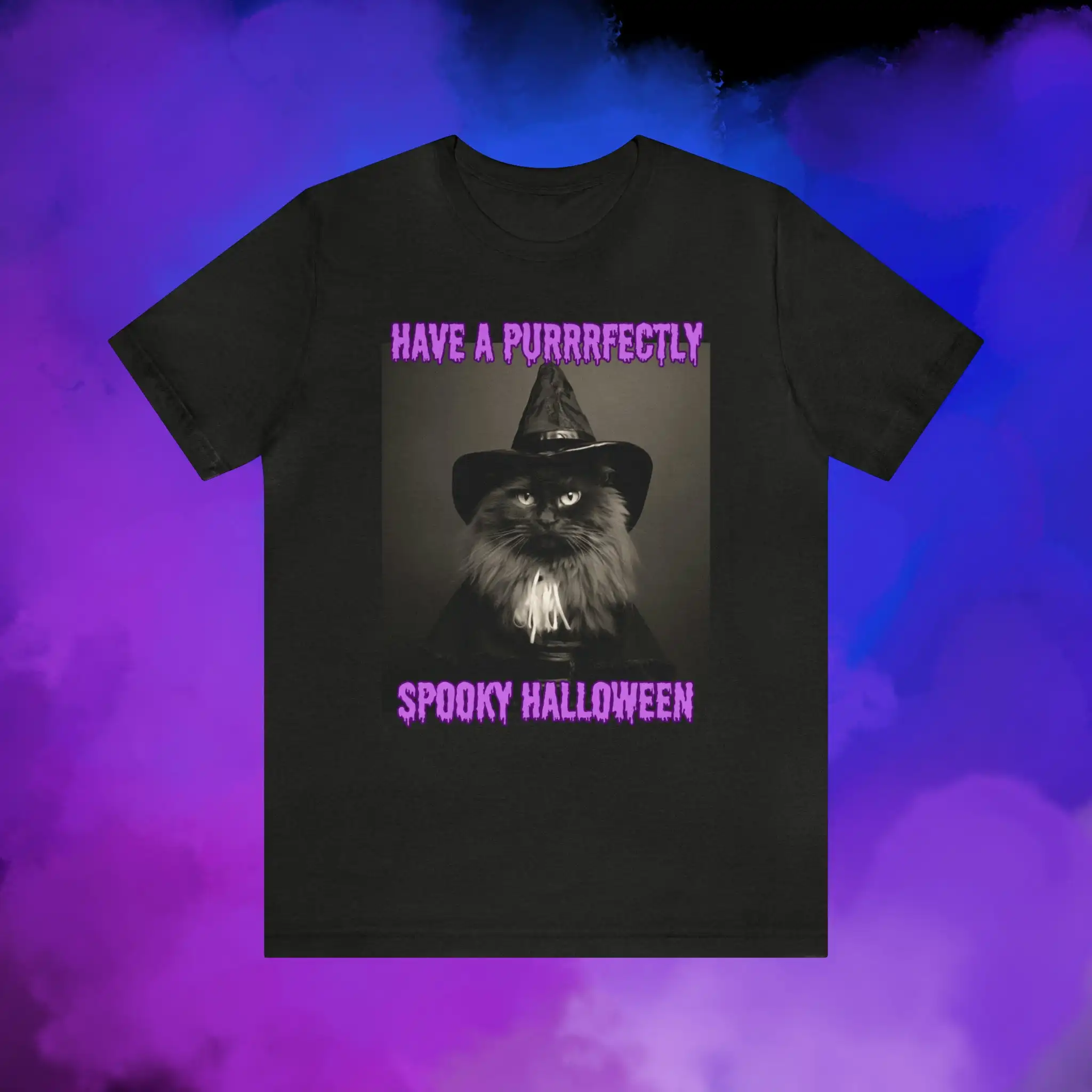 Have A Purrrfectly Scary Halloween Shirt Funny Cat Graphic T With Witch Hat Tee