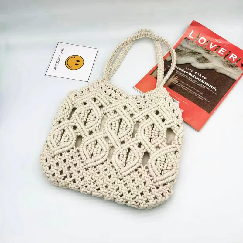 

Rope Crochet Women Shoulder Bag Bohemian Hollow Woven Bags for Women Handmade Knitting Handbags Travel Beach Bag Shopper Hobos