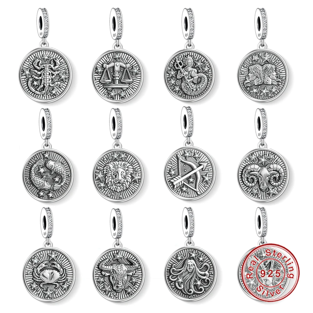 925 argent Sterling Zircon 12 Constellations Badge pendentif breloque ajustement Original Pan Bracelet bricolage femmes gardien bijoux cadeau 2025