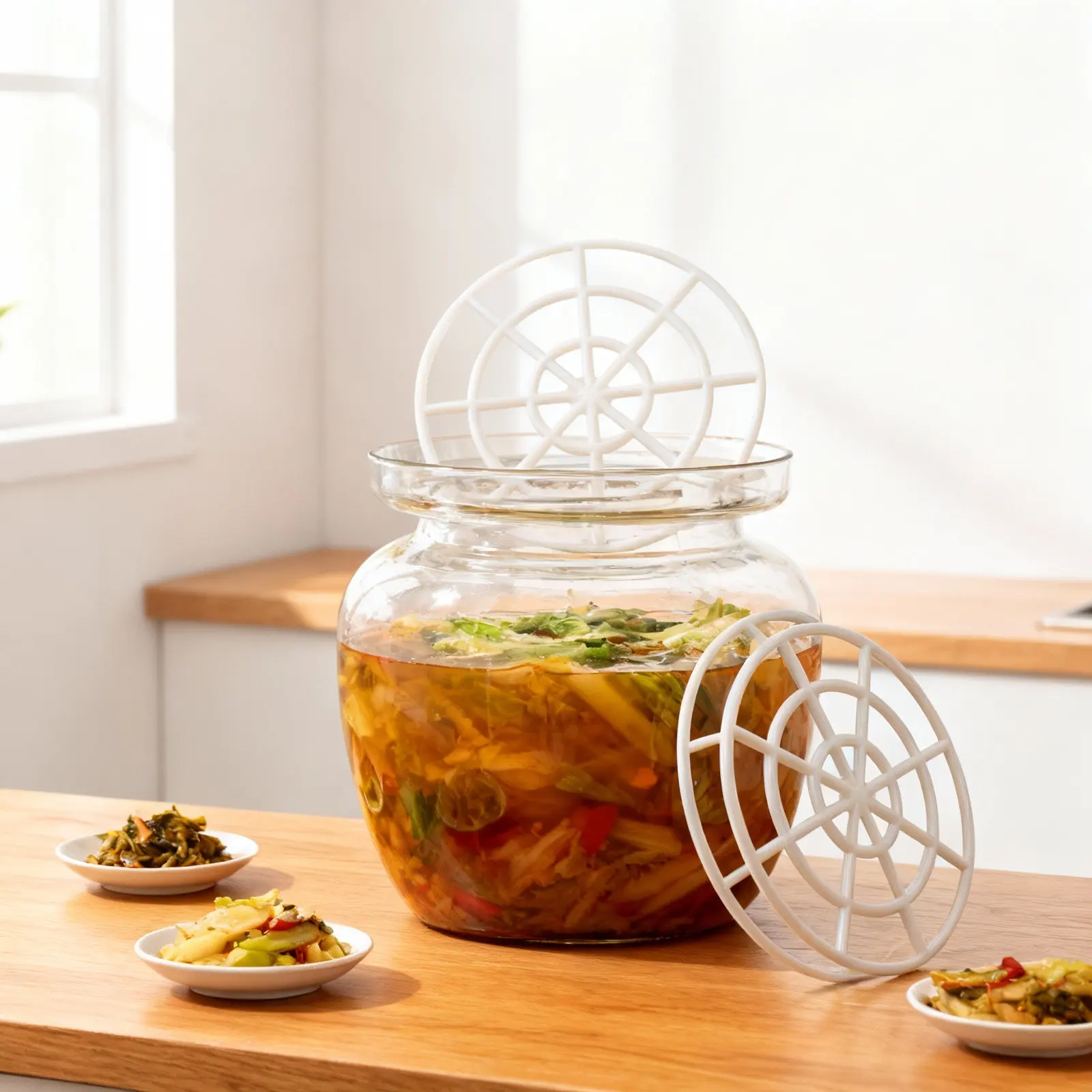 10Pcs Vegetable Press Pickles Jar Weight Plastic Mesh Fermentation Press Plate Kitchen Sauerkraut Pepper Pickling Tool - view 6