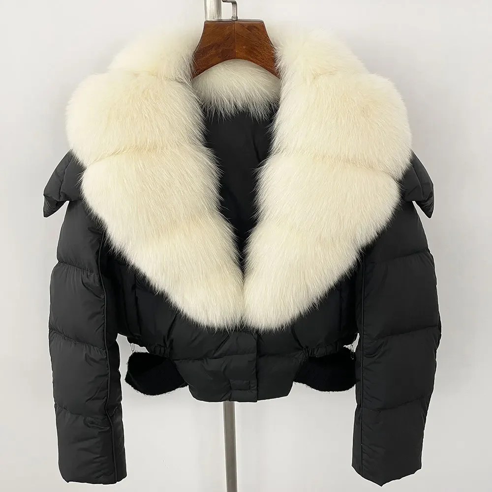 OFTBUY Winter Natürlicher Echter Waschbär-Fuchspelzkragen Kapuzenmantel mit Weißer Entendaunenfüllung Damen Neue Dicke Warme Freizeitjacke – Detail 10