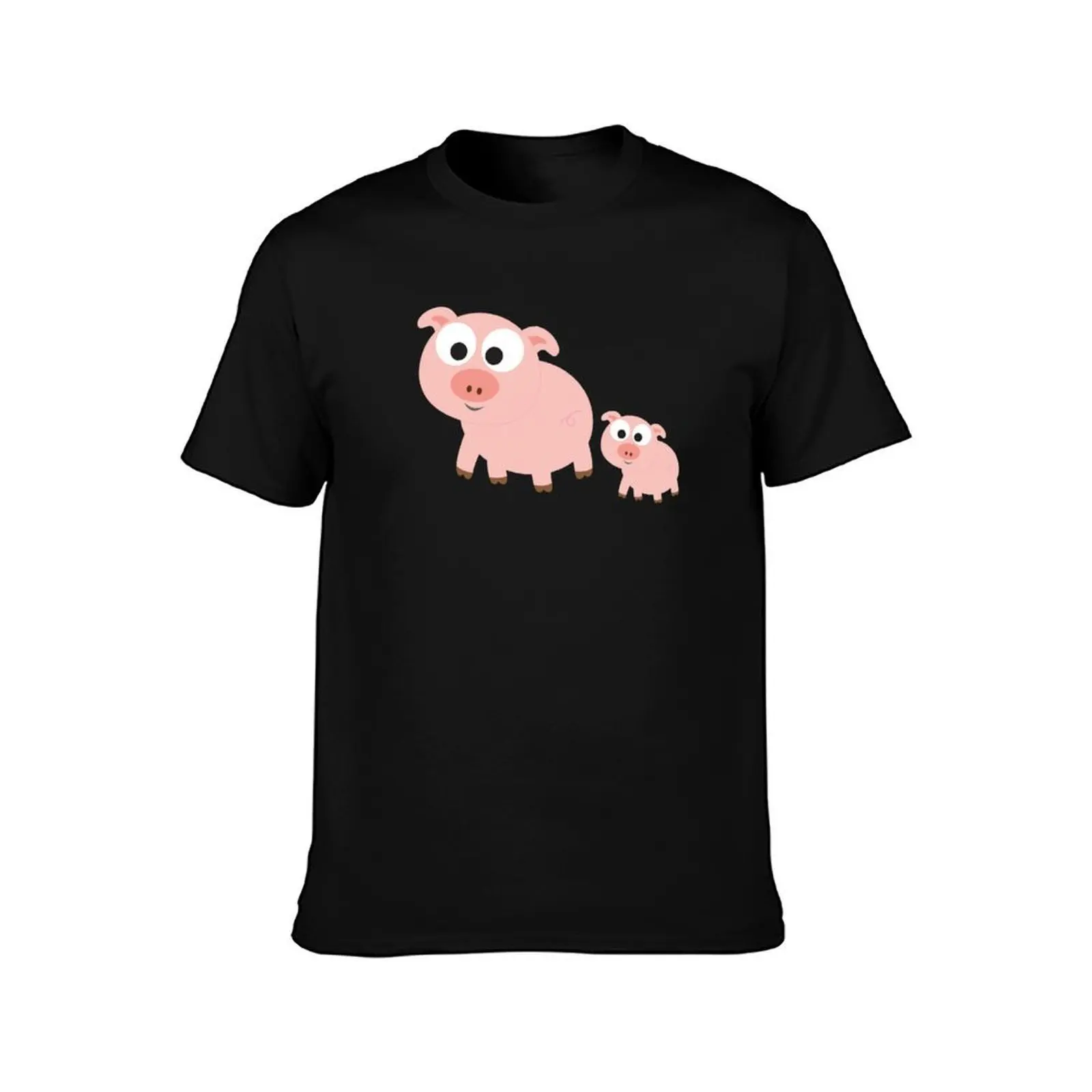 Cute pig and piglet T-Shirt, Summer Casual Cotton Tee, Oversized Streetwear Tops, Vintage Graphic Print, Loose Fit Short Sleeve