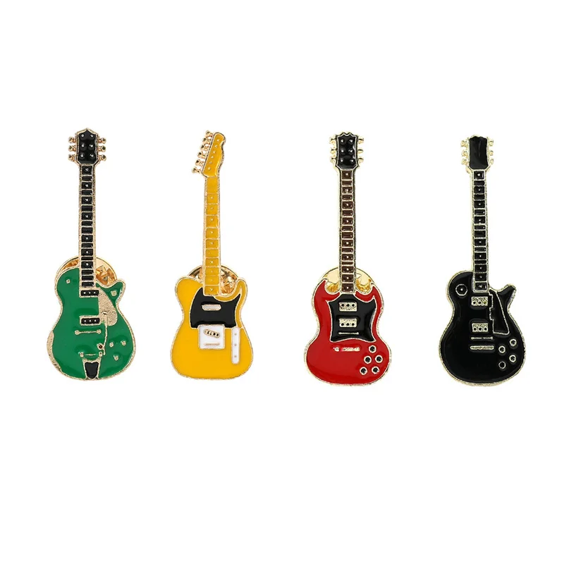 Divertidos pines de guitarra eléctrica de metal, broche de instrumento musical de moda para hombres y mujeres, joyería, accesorios para bolsos de estudiantes