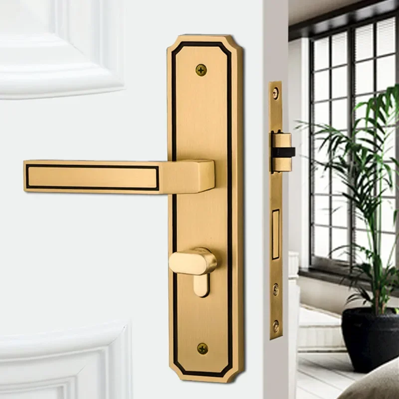 Modern Pure Copper Anti-theft Mechanical Door Locks Interior Bedroom Silent Handle Gate Lock Hotel  Hardware Supplies