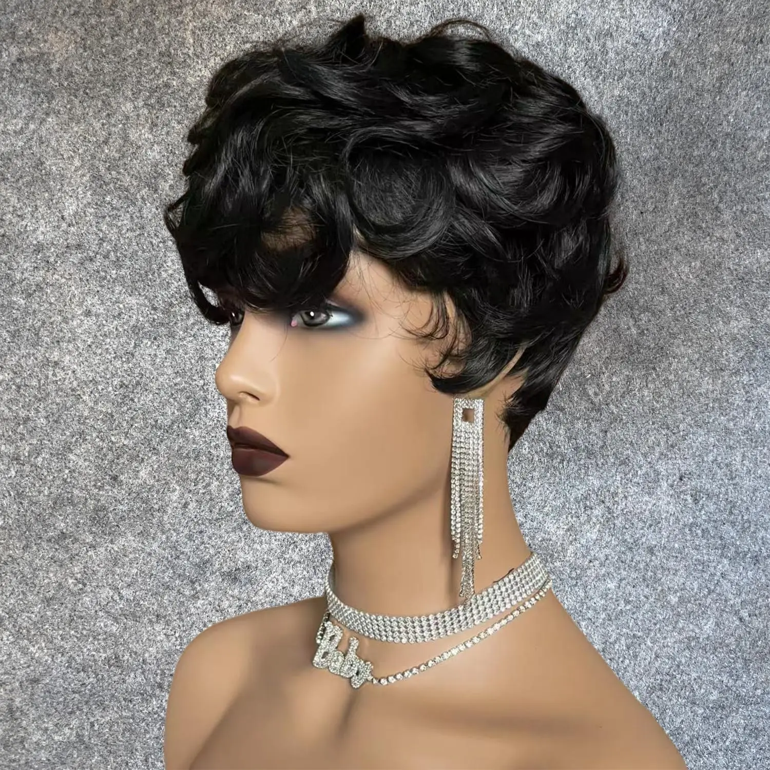 Short Pixie Wigs for Black Women Short Black Curly Pixie Wigs Synthetic Hair Wigs for Black Women Natural Wavy Black Pixie Cut W
