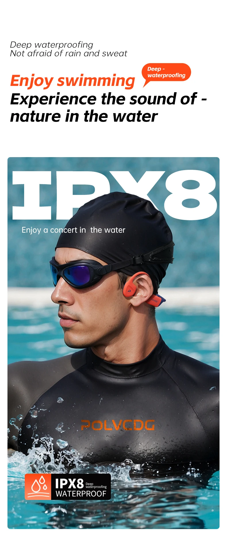 POLVCDG Knochenleitungs-Kopfhörer IPX8 Wasserdicht 32GB Speicher Bluetooth 5.4 Silikonmaterial 2024 Neues Produkt X16 – Detail 3